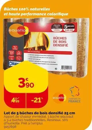 Weldom Equation lot de 5 bûches de bois densifié 25 cm offre