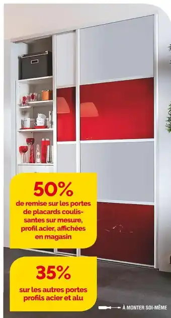 Weldom 50% de remise sur les portes de placards coulissantes sur mesure, profil acier, affichées en magasin offre