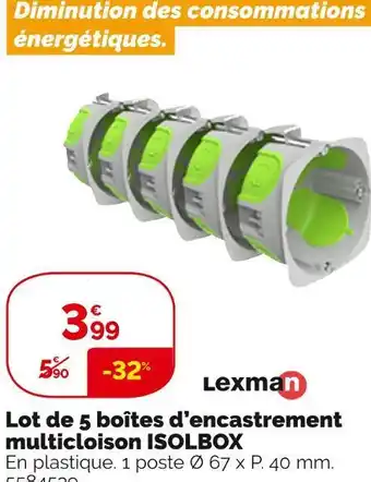 Weldom Lexman lot de 5 boîtes d’encastrement multicloison isolbox offre