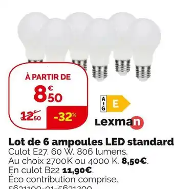 Weldom Lexman lot de 6 ampoules led standard offre
