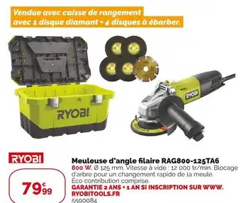 Weldom Ryobi meuleuse d’angle filaire rag800-125ta6 offre