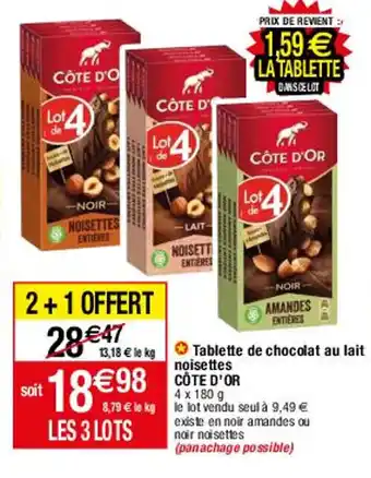 Migros Tablette de Chocolat au Lait Noisettes Cote d'Or offre