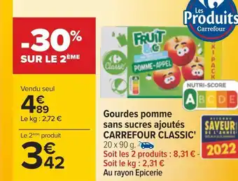 Carrefour Carrefour classic' gourdes pomme sans sucres ajoutés offre