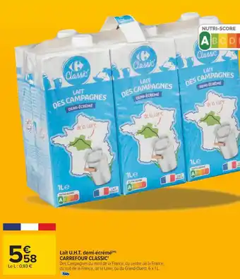 Carrefour Carrefour classic' lait u.h.t. demi-écrémé offre