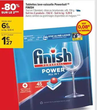 Carrefour Finish tablettes lave-vaisselle powerball offre