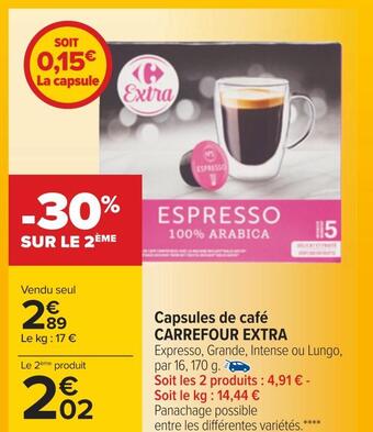 Carrefour Carrefour extra capsules de café offre