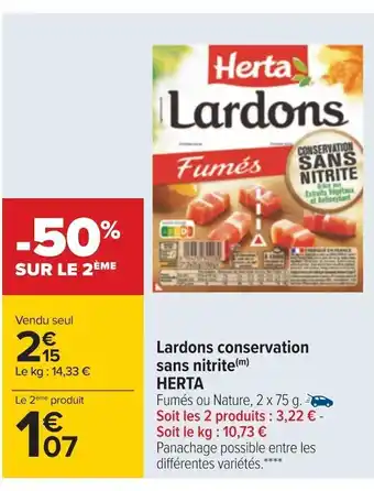 Carrefour Herta lardons conservation sans nitrite offre