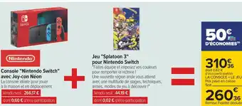 Carrefour Nintendo switch console "nintendo switch" avec joy-con néon + jeu "splatoon 3" pour nintendo switch offre