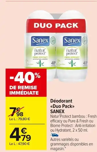 Carrefour Market Sanex déodorant duo pack offre