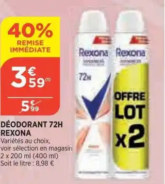 Bi1 Déodorant 72h rexona offre