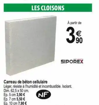 Tridôme Carreau de béton cellulaire siporex offre