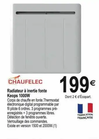 Tridôme Radiateur à inertie fonte keops 1000w chaufelec offre