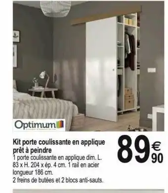 Tridôme Kit porte coulissante en applique prêt à peindre optimum offre