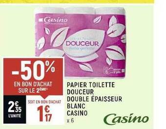 Casino Shop Papier toilette douceur double épaisseur blanc casino offre