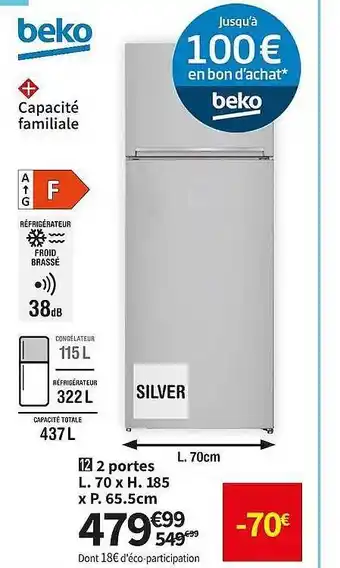 Conforama Réfrigérateur 2 portes beko offre