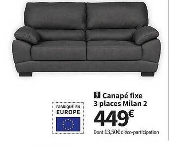 Conforama Canapé fixe 3 places milan 2 offre