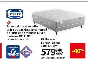 Matelas sensation hd 140x190 cm simmons