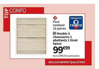 Conforama Meuble à chaussures 2 abattants 1 tiroir space offre