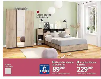 Conforama Lit adulte watson 140x190 cm, armoire watson 3 portes offre