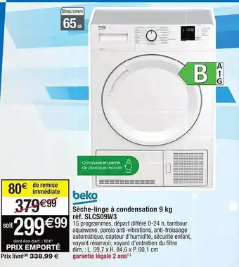Cora x Carrefour Sèche-linge à condensation 9 kg beko offre