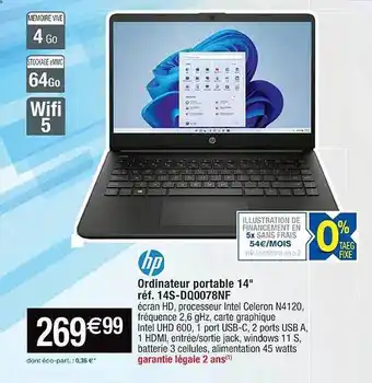 Cora x Carrefour Ordinateur portable 14 offre