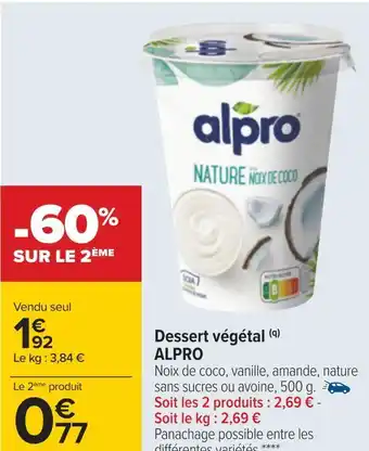 Carrefour Alpro dessert végétal offre