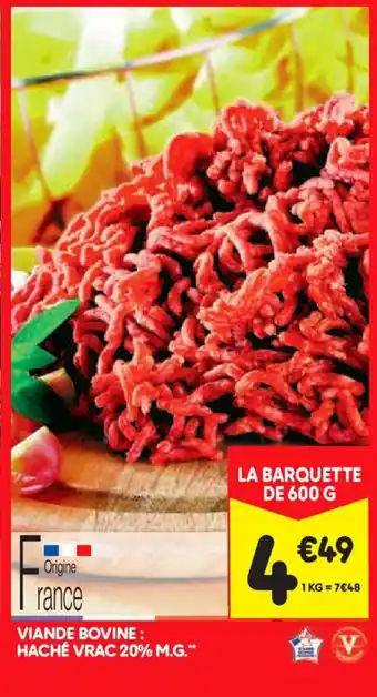 Leader Price Viande Bovine : Haché Vrac 20% M.G offre
