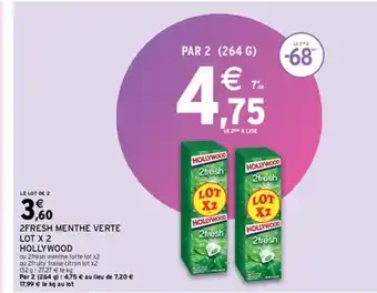 Intermarché Hyper 2Fresh Menthe Verte Lot X 2 Hollywood offre