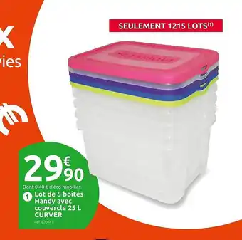 Mr Bricolage Lot de 5 boîtes handy avec couvercle 25l curver offre