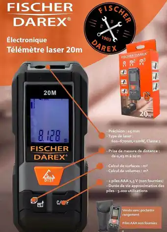 Électronique télémètre laser 20 m fischer darex