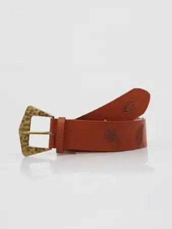 Ceinture en cuir brodé ton sur ton - camel