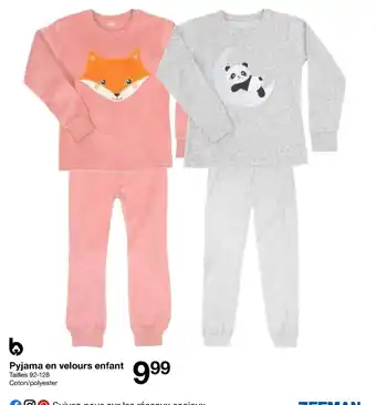 Zeeman Pyjama En Velours Enfant offre