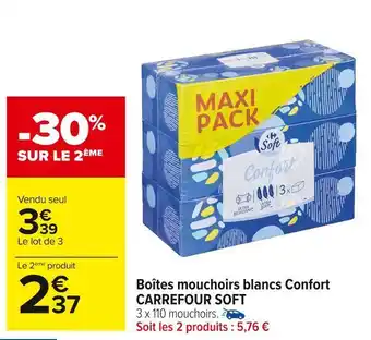Carrefour Market Carrefour soft boîtes mouchoirs blancs confort offre