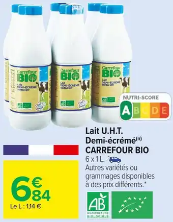 Carrefour Market Carrefour bio lait u.h.t. demi-écrémé offre
