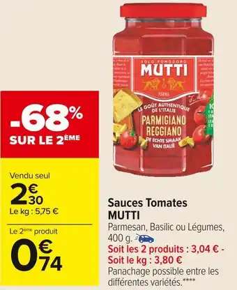 Carrefour Market Mutti sauces tomates offre