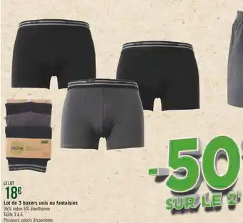 Géant Casino Sincère lot de 3 boxers unis ou fantaisies offre