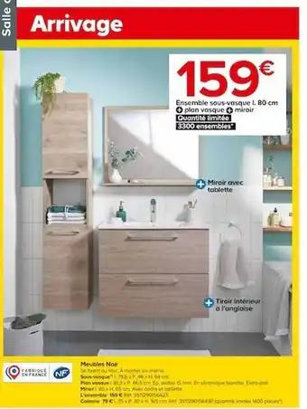 Castorama Ensemble sous-vasque l. 80 cm + plan vasque + miroir noé offre