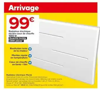 Castorama Radiateur électrique double coeur de chauffe 1000w marek offre