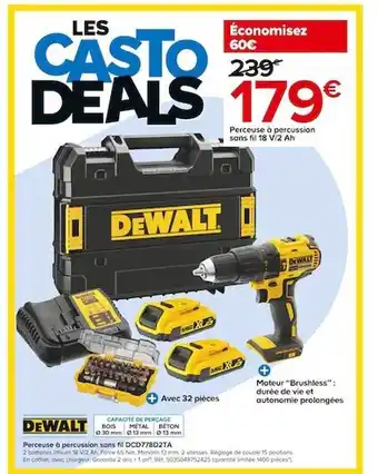 Castorama Perceuse à percussion sans fil 18v-2 ah dewalt offre
