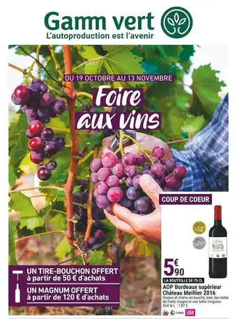 Gamm vert Aop bordeaux supérieur château meillier 2016 offre