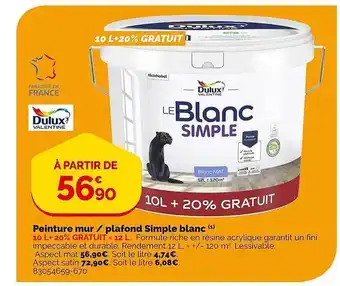 Weldom Peinture mur-plafond simple blanc dulux valentine offre