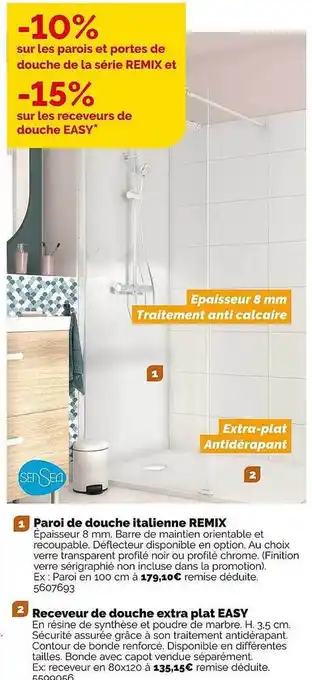 Weldom Paroi de douche italienne remix, receveur de douche extra plat easy offre