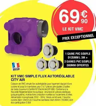 Chretien Matériaux Kit vmc simple autoréglable city'air offre