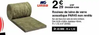 Rouleau de laine de verre acoustique par45 non revêtu ursa