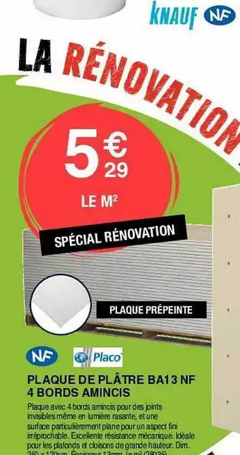 Chretien Matériaux Plaque de plâtre ba13 nf 4 bords amincis offre