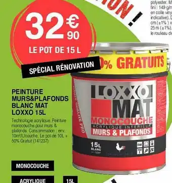 Chretien Matériaux Peinture murs & plafonds blanc mat loxxo 15l offre