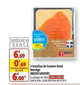 Coccinelle Express 4 tranches de saumon fumé norvège breizh saveurs offre