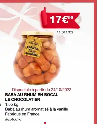 Costco Baba au rhum en bocal le chocolatier offre