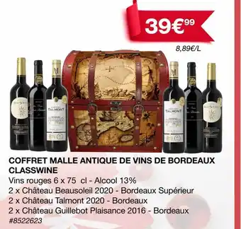 Costco Coffret malle antique de vins de bordeaux classwine offre