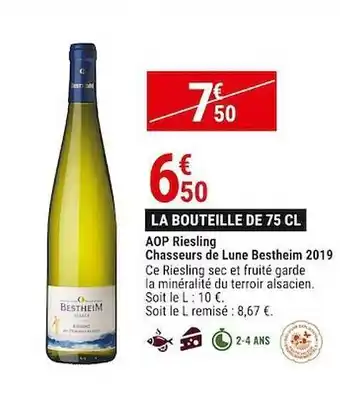 Gamm vert Aop riesling chasseurs de lune bestheim 2019 offre